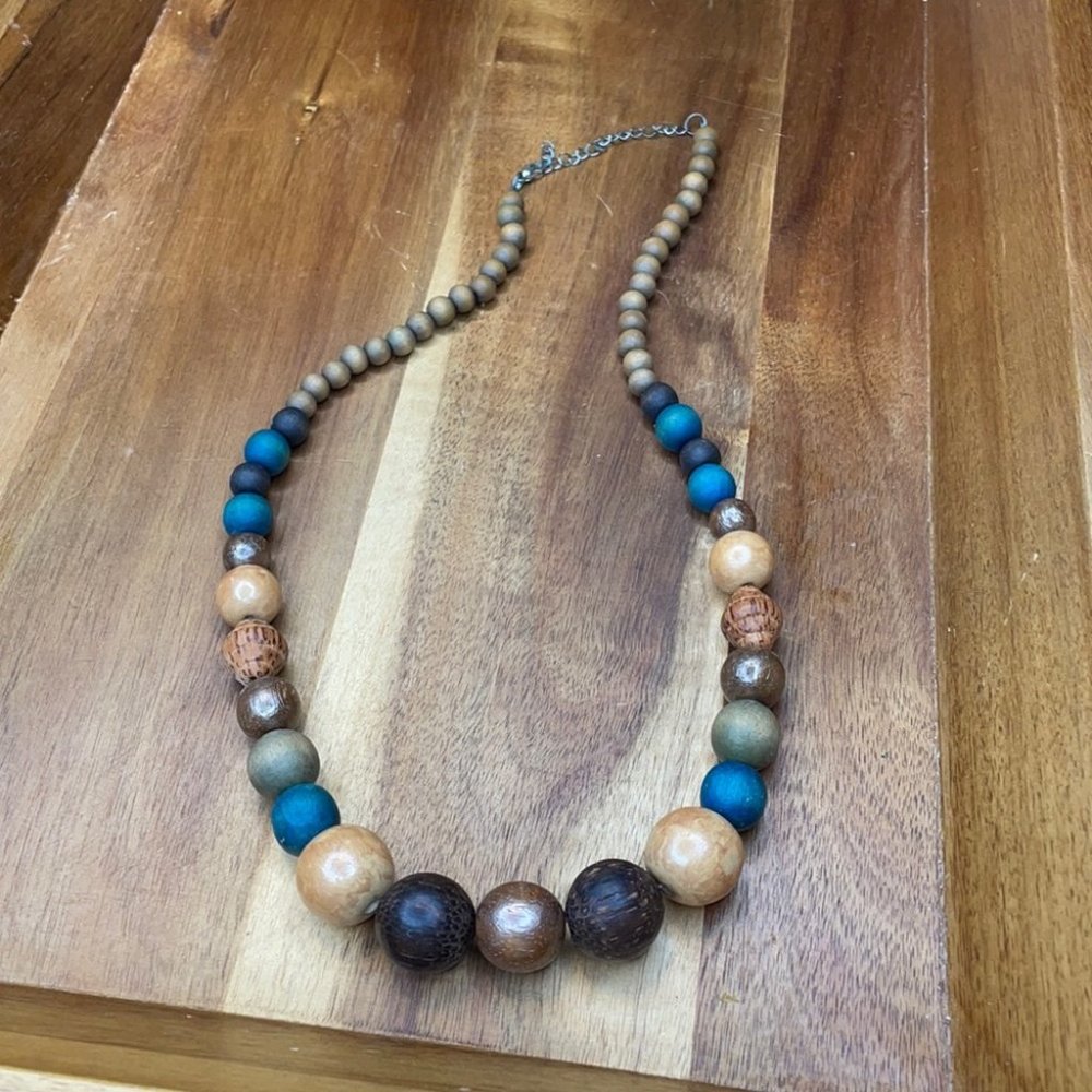Earth Tone cocoa wood bead long natural necklace